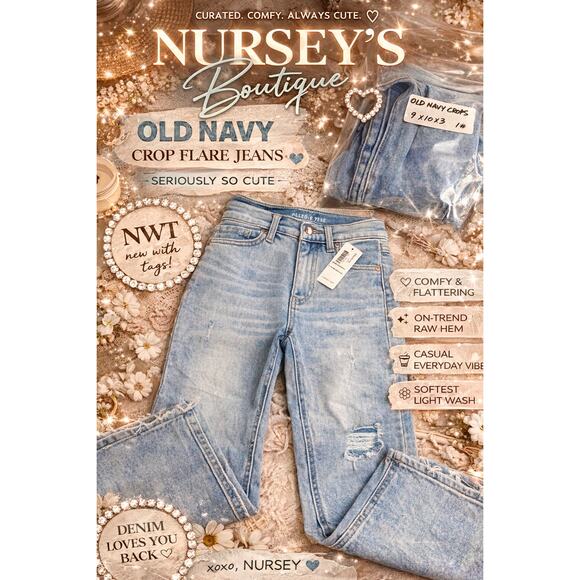 Old Navy Denim - Old Navy Crop Flare Jeans Sz 4 Light Wash Distressed Raw Hem NWT